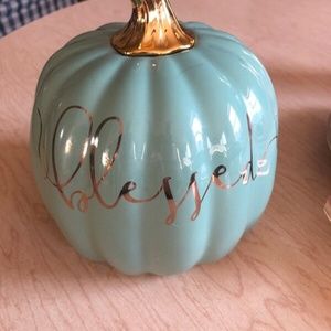 Glass pumpkin -says "blessed" in cursive